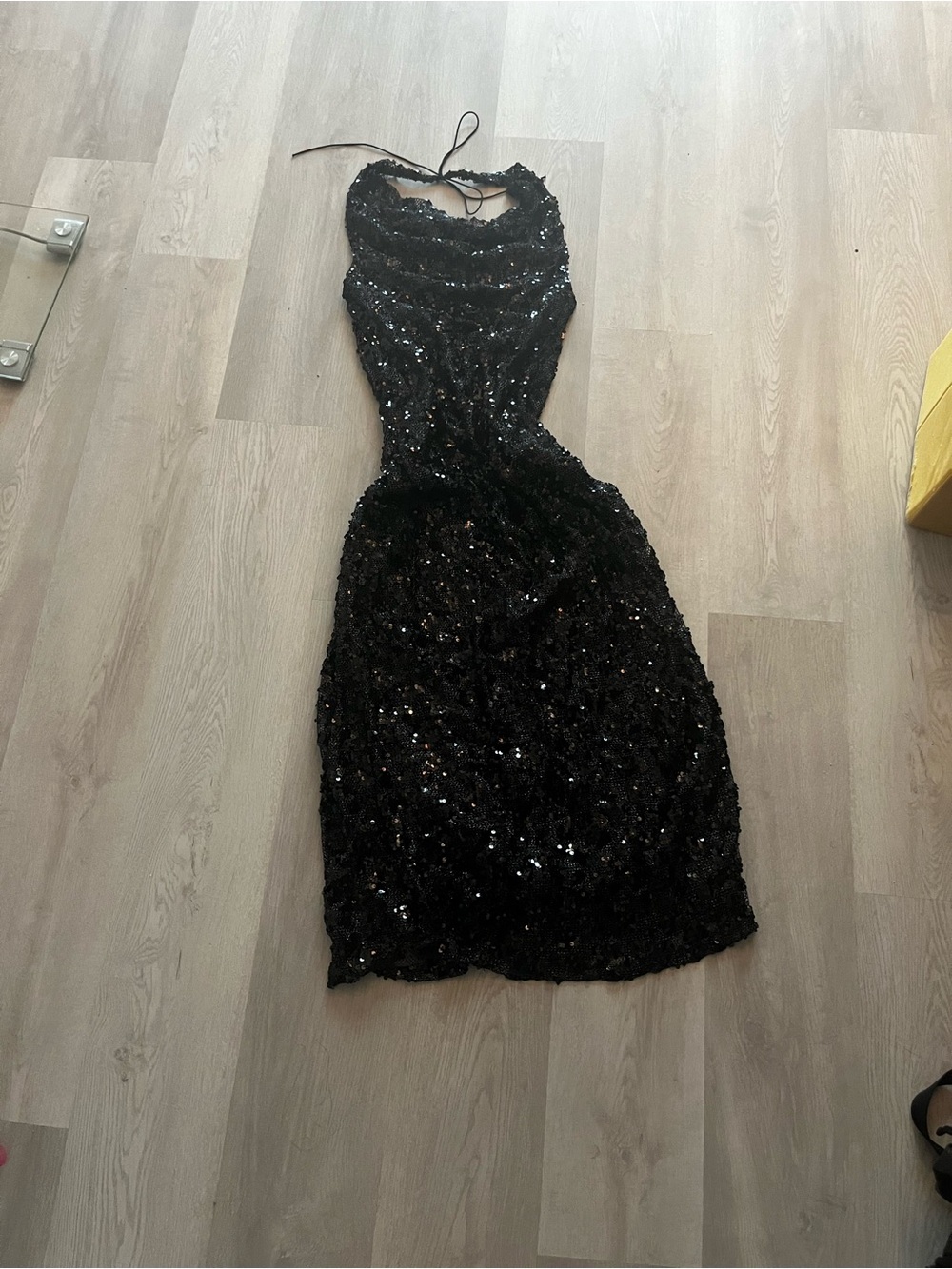 Fashion Nova Black Sequin Halter Maxi Dress